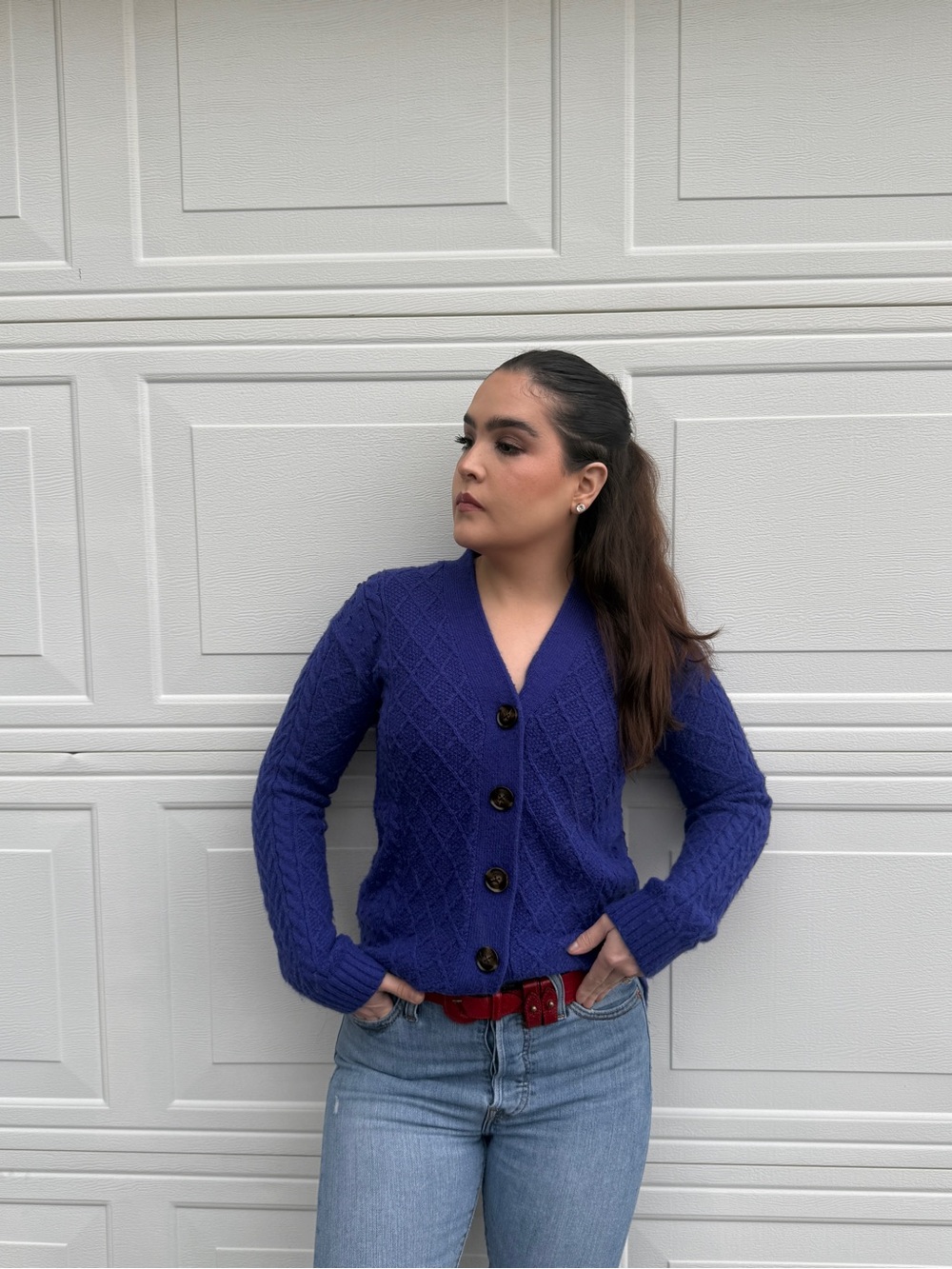Ann Taylor Purple Knit Wool Blend Cardigan